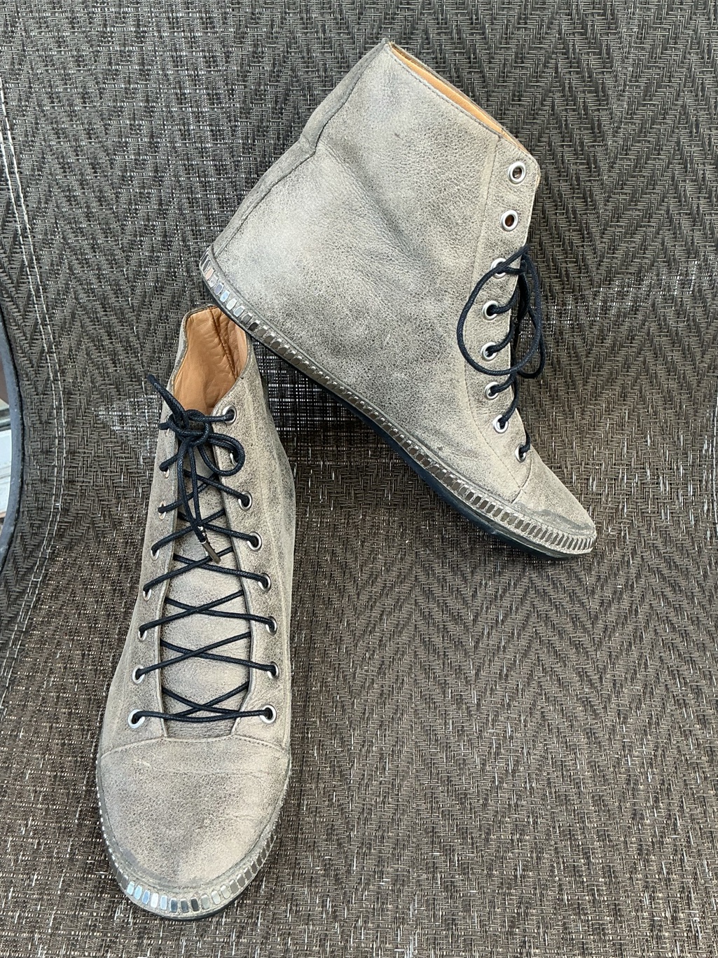 Calleen Cordero Gray Leather Studded Ankle Boots